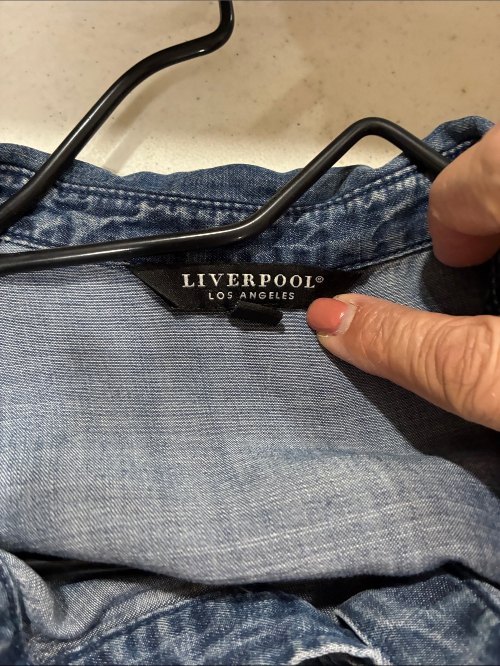 Liverpool Two-Tone Indigo Denim Button-Down Blouse - Picture 4 of 6
